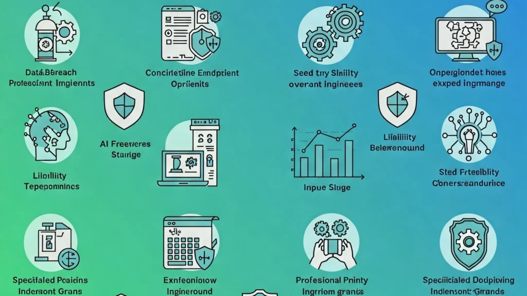 A colorful infographic illustrating various types of insurance policies vital for AI freelancers and prompt engineers.
