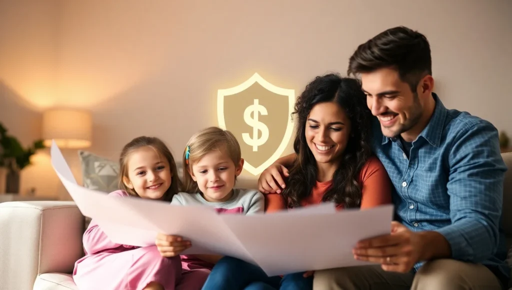 Family Reviewing Term Life Insurance – Security Shield with Dollar Sign 2025
