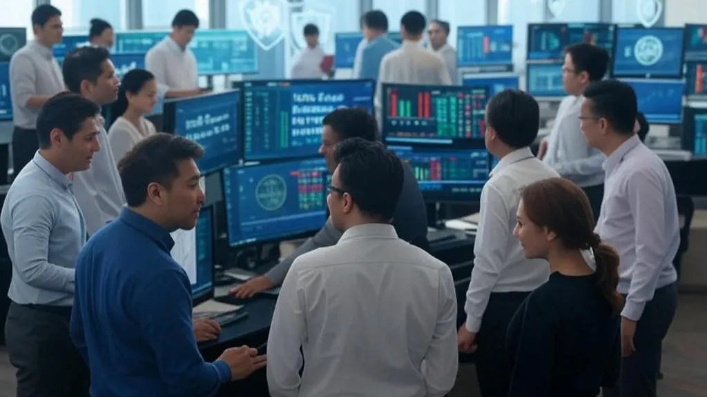 Top global insurance companies to trade and invest in 2025 showcased on screens in a busy trading room with diverse professionals analyzing charts and global data