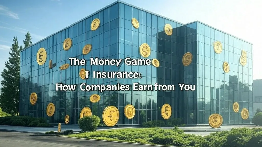 Glass-fronted modern insurance office with floating gold coins and global currency symbols, representing investment growth
