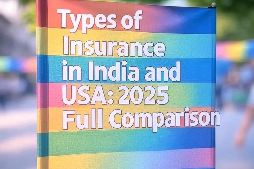 Alt Text: Banner image representing "Types of Insurance in India and USA: 2025 Full Comparison" with a colorful gradient background.